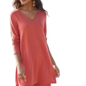 Peruvian Connection Gabrielle Long Sleeve Knit Pullover Top Coral Pink Large